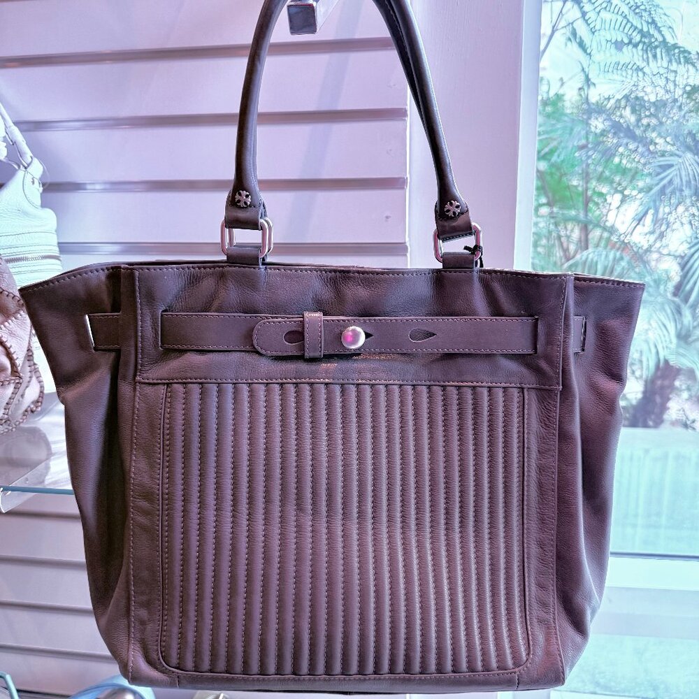 NWT - Designer Direct Genuine Leathet Tote Bag with Stitch Detailing